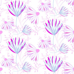 Vector seamless half-drop pattern, with leaves and flowers