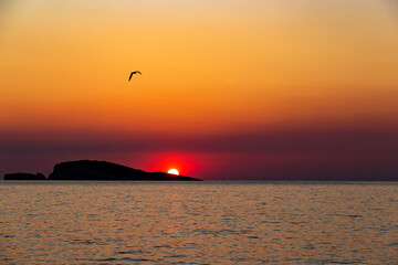 Orange sunset over s sea