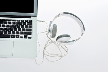 Close up of headset on laptop keyboard