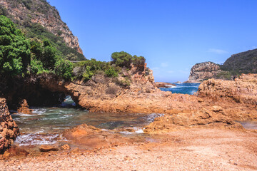 View of Knysna Heads coastline on a beautiful summer’s morning, Knysna, South Africa
