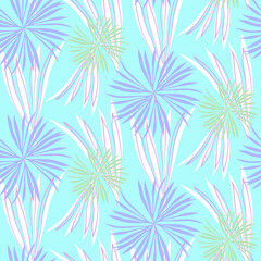 Vector seamless half-drop pattern, with leaves and flowers