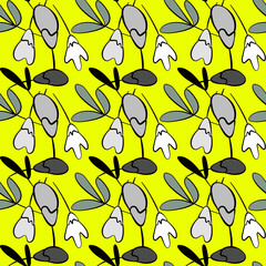 Vector seamless half-drop pattern, with leaves and flowers