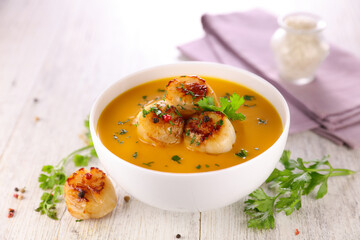 bowl of soup with scallop