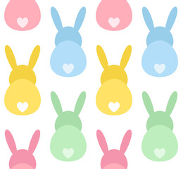Vector seamless pattern of colorful flat bunny rabbit back isolated on white background