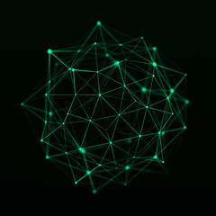 Futuristic digital shape from dots and lines. Network connection structure. Big data visualization. 3D rendering.