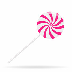 Candy Lollipop with bright pink swirling stripes. Vector illustration.