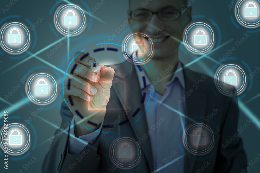 Poster cyber security concept. encryption. data protection. anti virus software. communication network.