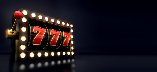 casino slot machine lights banner 3d render 3d rendering illustration 