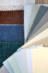 close up of the brown grey blue  upholstery fabric texture and color choice for interior