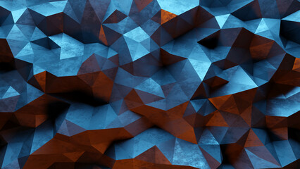Dark abstract background with polygonal chaotic pattern on the wall. 3d render.