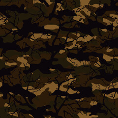 Camouflage with branches. Forest print for hunting and fishing. Vector product.