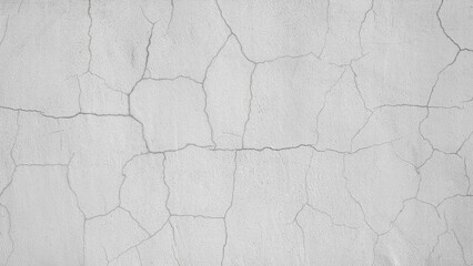 Gray surface of plastered wall with cracks, close-up. Texture background banner, copy space