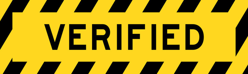 Yellow and black color with line striped label banner with word verified