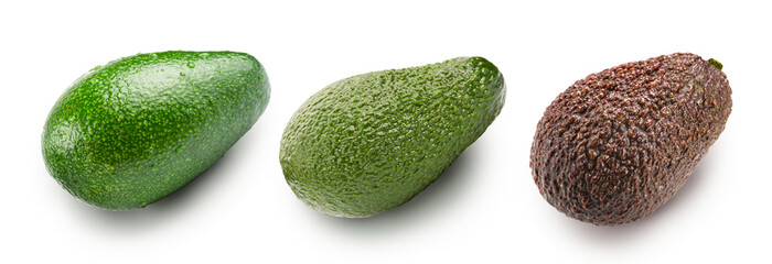various avocado fruits isolated on white. the entire image is sharpness.