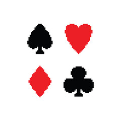 Pixel card suits icon vector for 8 bit cards