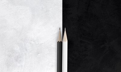 Contrast Concept with Opposite Black and White Pencils on Textured background. Opposition and difference Creative idea 