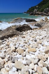 Stone beach in Corfu, Greece