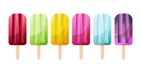 set of colorful ice cream on a stick (fruit ice). Isolated vector