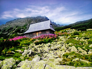 mountain hut in the mountains.raw