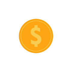 golden coin with dollar sign flat design vector illustration. Payment method symbol. Quality design elements. Classic style. Vector