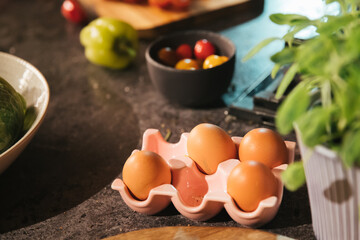 Preparing a variety of food in the kitchen for lunch or dinner