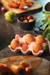 Preparing a variety of food in the kitchen for lunch or dinner