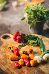 Preparing a variety of food in the kitchen for lunch or dinner