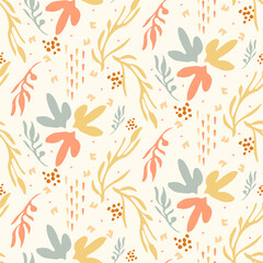 Natuurlijke chique boho bloemen naadloos patroon in ditzy wildflower-stijl. Handgetekende organische botanica mode print. Moderne zomerse natuurtuinbloei in trendy vintage landelijke cottagecore-kleur.