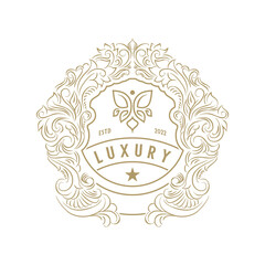 luxury vintage ornament logo design with decorative decorative frame Premium Vector, suitable for Jewelry.
