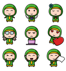 The happy islamic girl of the mascot bundle set