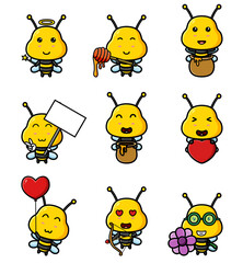 The cute bee with the honey of the mascot bundle set