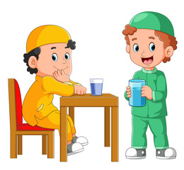 The two boys are ready for fasting break with the water