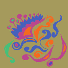 Fototapeta na wymiar Stylized colored leaves, flower, spirals. Hand drawn.