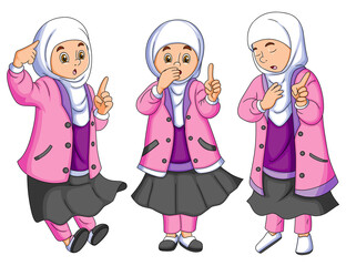 The collection of the muslim student girl with the bright jacket