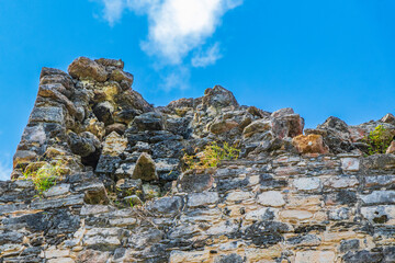 Ancient Mayan site with temple ruins pyramids artifacts Muyil Mexico.