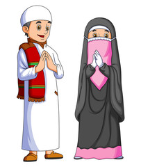 The couple with the girl with the niqab giving the greetings