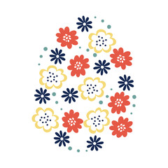 Easter vector egg with red and yellow flowers