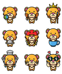 The collection of the lion with the many different poses mascot bundle set