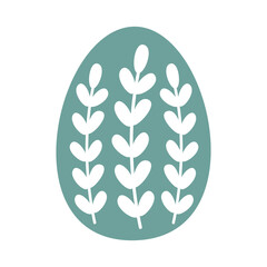 Green Easter egg with white branches inside. Vector illustration isolated