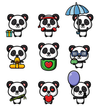 The cute collection of the panda for the baby card mascot bundle set