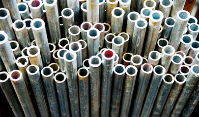 Stack of round metal pipes