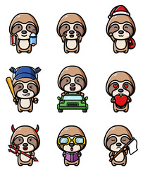 Naklejka premium The collection of the cute sloth with for the baby card mascot bundle set