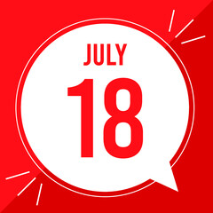 A vector illustration with text: July 18 st day. White balloon on a red backgound.