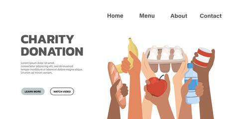 Donation and volunteers work concept illustration set, such as share love, food to people. perfect for banner, web page design, and cover page