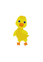 Duckling in bright colors, farm birds. Cute and funny colorful duckling cartoon vector illustration isolated on white background. Vector baby duckling Cute cartoon illustration for kids. Farm birds 