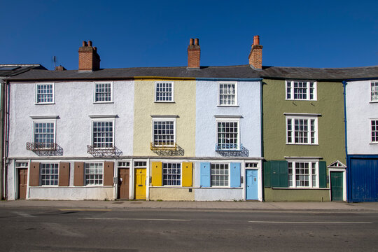 A row of colourful houses in the centre of Oxford, Oxfordshire, UK