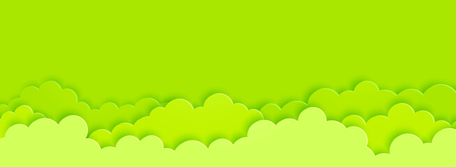 Green clouds on green sky background paper cut style
