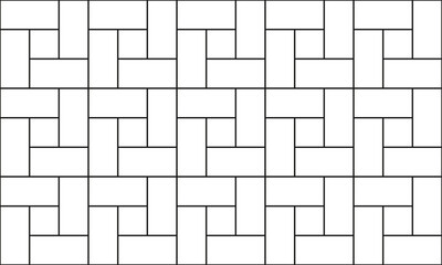 White and black simple seamless pattern of pavement with square blocks. Vector pathway texture top view. Outdoor concrete slab sidewalk. Cobblestone footpath or patio. Figured geometric surface