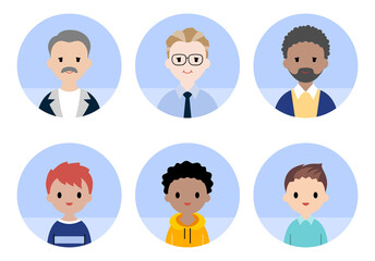 Old men and children avatars flat icon set