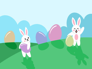 Easter Background with Egg and Bunny